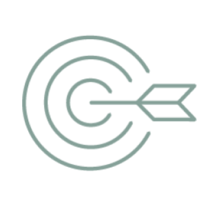 A minimalist line drawing of a target with an arrow hitting the bullseye.